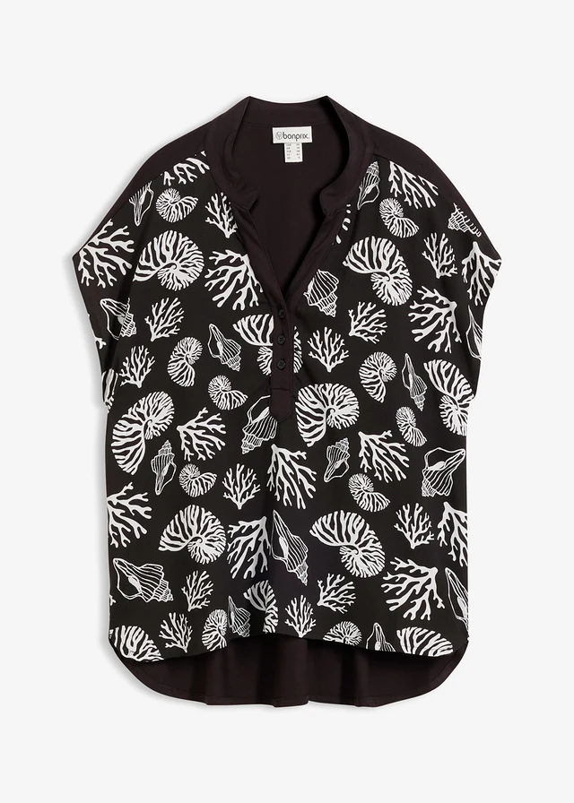 Blousetop van zachte viscose, Kleur: zwart/wolwit