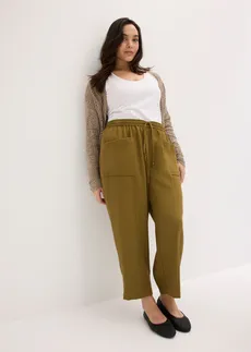 Pantaloni lejeri din material texturat cu viscoză, culoare: verde-natur
