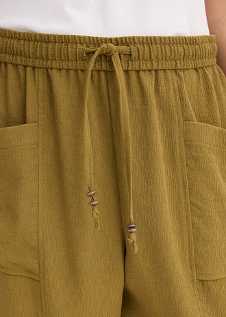 Losse broek van een gestructureerde viscosemix, Kleur: natuurgroen