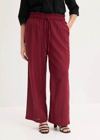 Kalhoty Palazzo ze vzdušné lněné směsi, barva: javorově červená
