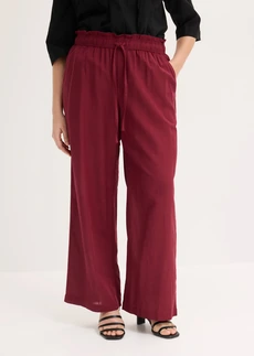 Pantaloni palazzo din mix vaporos cu in, culoare: roșu arțar