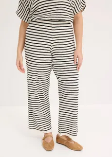 Gebreide broek van luchtige linnenmix, Kleur: parelwit-zwart gestreept