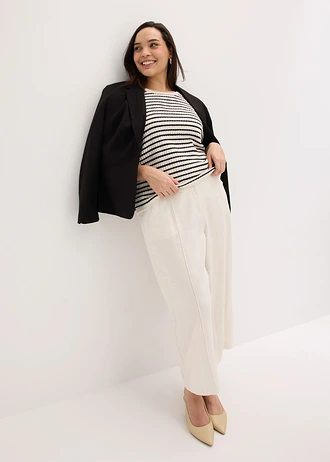 Gebreid shirt van een luchtige viscose-mix, Kleur: parelwit-zwart gestreept