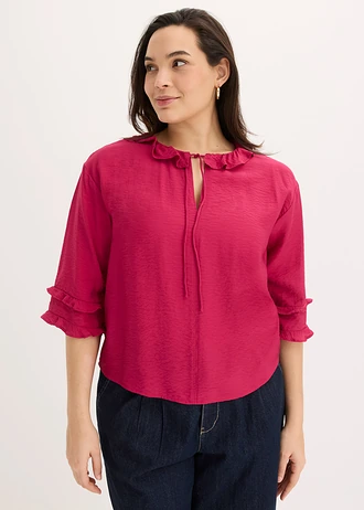 Boheme blouse in een fijne viscosemix, Kleur: bessenrood