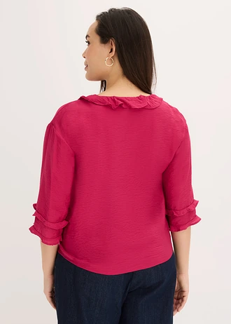 Boheme blouse in een fijne viscosemix, Kleur: bessenrood