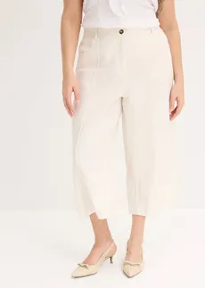 Pantaloni Culotte din mix lejer cu in cu pense, culoare: ecru