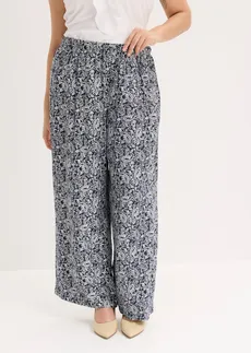 Pantaloni fără încheiere din material fin cu viscoză, culoare: bleumarin-alb perlat paisley