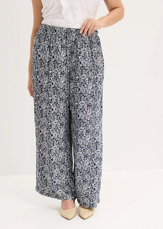 Instapbroek van een fijne viscosemix, Kleur: donkerblauw-parelwit paisley