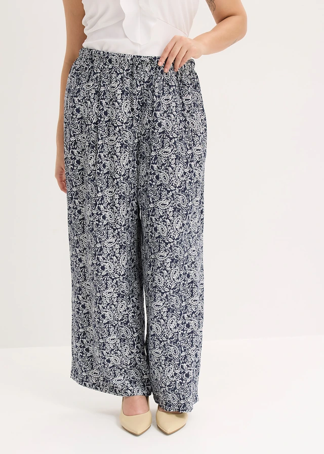 Pantalon à taille élastiquée, Couleur: bleu foncé-blanc nacré paisley