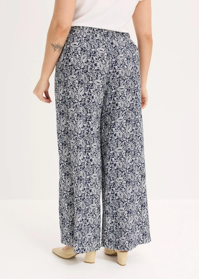 Pantalon à taille élastiquée, Couleur: bleu foncé-blanc nacré paisley