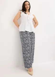 Pantaloni fără încheiere din material fin cu viscoză, culoare: bleumarin-alb perlat paisley