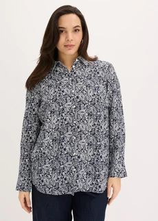 Blouse in een fijne viscosemix, Kleur: donkerblauw-parelwit paisley