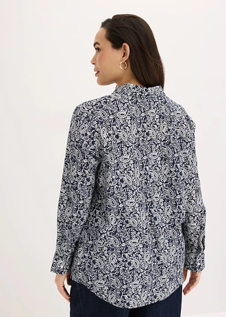 Bluză din material fin cu viscoză, culoare: bleumarin-alb perlat paisley