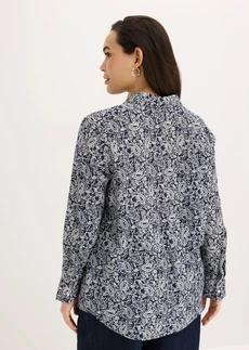 Blouse in een fijne viscosemix, Kleur: donkerblauw-parelwit paisley