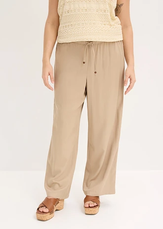 Wijde broek van soepele viscose, Kleur: rietbeige