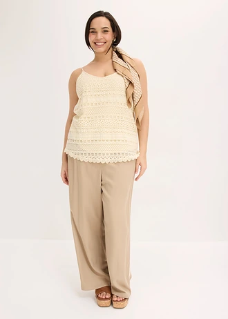 Wijde broek van soepele viscose, Kleur: rietbeige