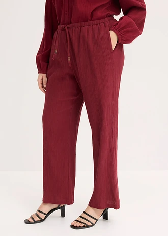 Wijde broek van gestructureerde crinkle, Kleur: robijnrood