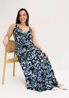 Robe longue en viscose douce et extensible • noir-bleu clair floral plus size • Boutique bonprix