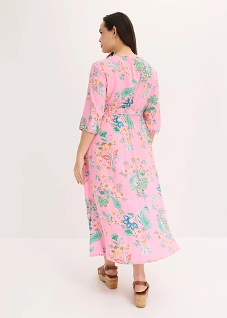 Rochie midi din viscoză fluidă, culoare: roz cu flori