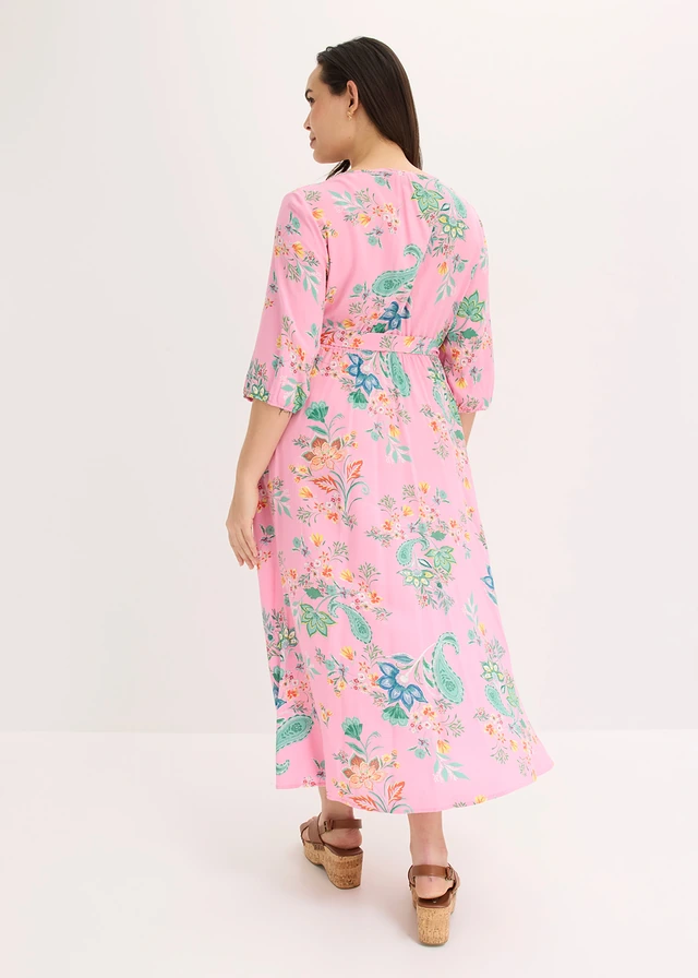 Midi jurk van soepele viscose, Kleur: roze gebloemd