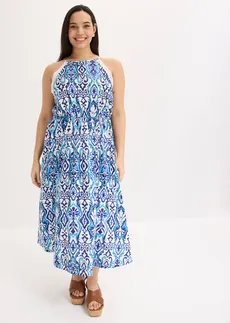 Midi šaty s krajkou, barva: bílo-modrá s potiskem