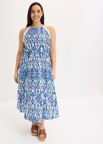 Midi ruha csipkével, szín: fehér/kék mintás