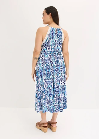 Midi ruha csipkével, szín: fehér/kék mintás