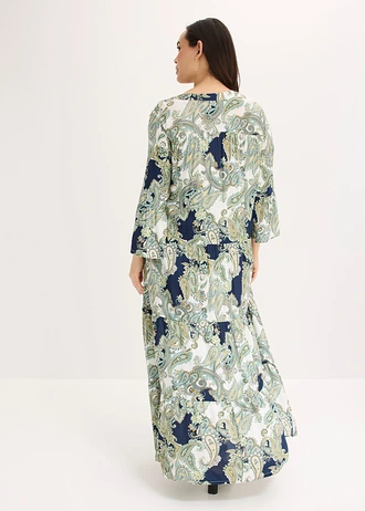 Maxi jurk van soepele viscose, Kleur: donkerblauw-wit-lichtgroen paisley