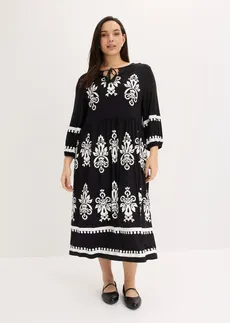 Jersey jurk in een zachte viscosemix, Kleur: zwart met print