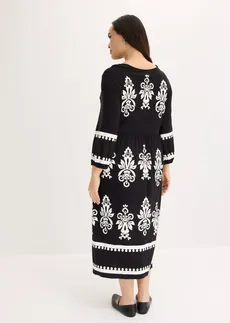 Jersey jurk in een zachte viscosemix, Kleur: zwart met print