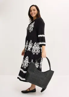 Jersey jurk in een zachte viscosemix, Kleur: zwart met print