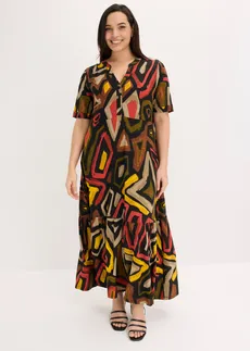 Rochie maxi din amestec moale cu viscoză, culoare: roșu carmin/negru cu imprimeu