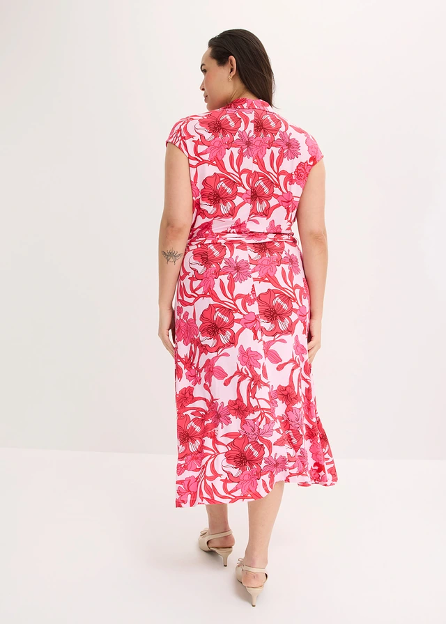 Jersey jurk in een zachte viscosemix, Kleur: pink gebloemd