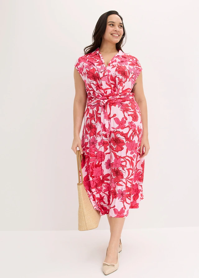 Jersey jurk in een zachte viscosemix, Kleur: pink gebloemd
