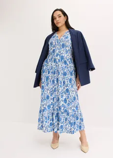 Jersey jurk van een zachte viscosemix, Kleur: wit-blauw gebloemd