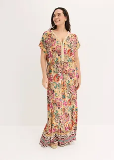 Robe douce en jersey viscose, Couleur: crème-violet-turquoise imprimé