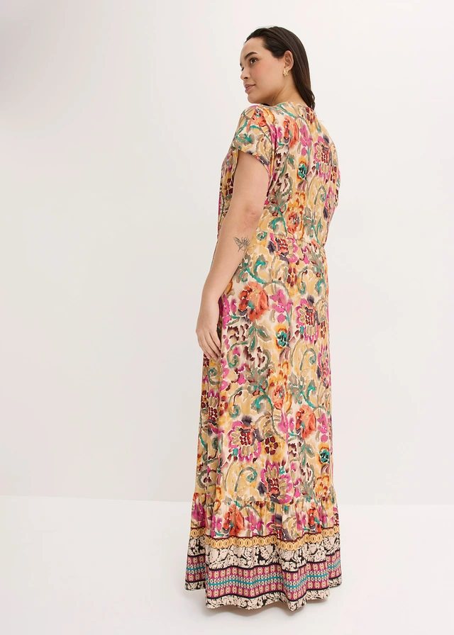 Robe douce en jersey viscose, Couleur: crème-violet-turquoise imprimé