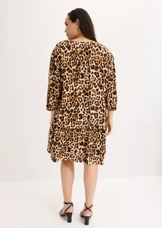 Robe-tunique imprimée en crêpe texturé, Couleur: beige/noir imprimé léopard