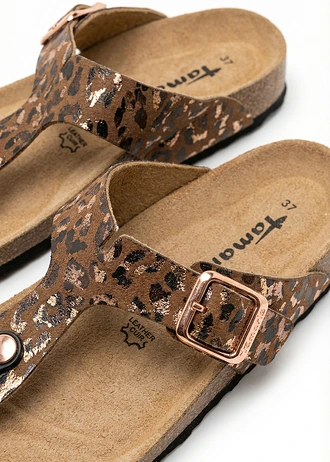 Papuci cu baretă între degete marca Tamaris, animal look • maro-auriu rose leo • magazin bonprix