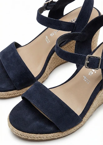 Tamaris sleehak sandaletten in raffia-look • donkerblauw • bonprix online shop