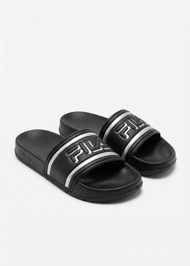 Fila-slippers met metallic details, Kleur: zwart/zilverkleur