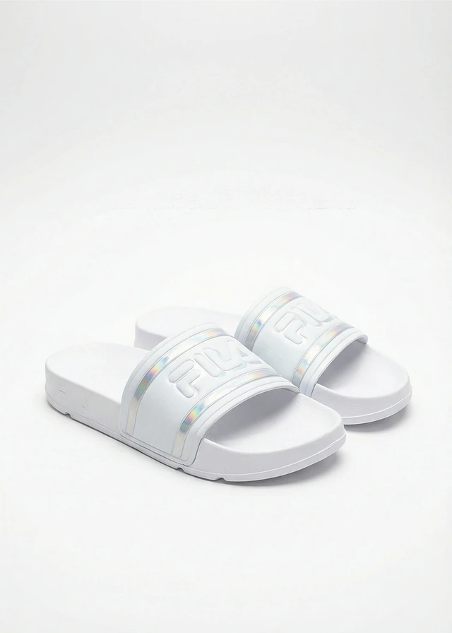 Fila-slippers met metallic details, Kleur: wit-metallic zilver