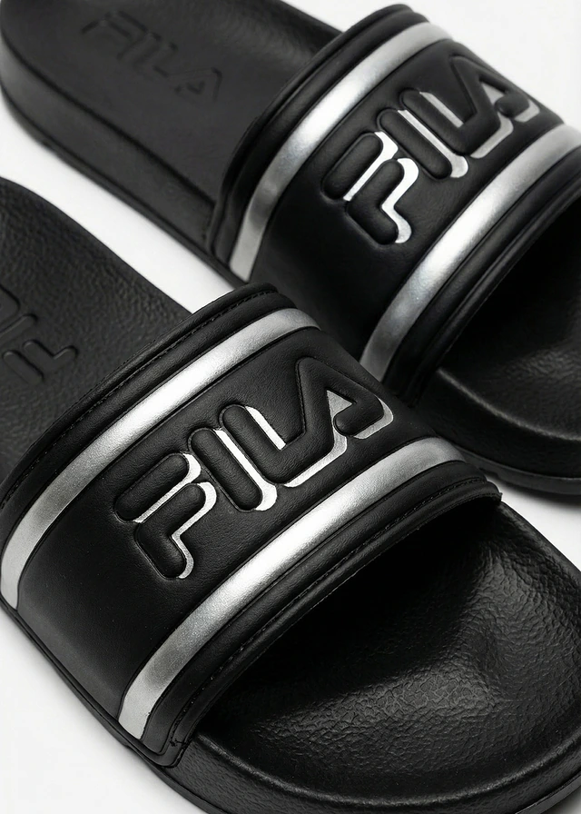 Fila-slippers met metallic details, Kleur: zwart/zilverkleur