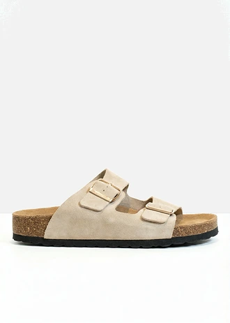 Klapki ze skóry welurowej • jasny piaskowy • sklep bonprix