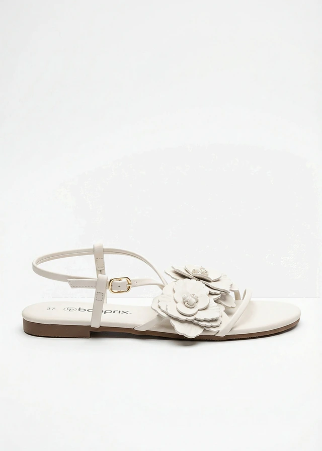 Sandalen met riempjes en bloemen • parelwit • bonprix online shop