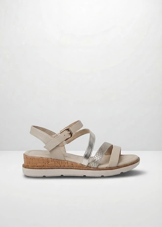 Sleehak sandaletten van Tamaris in metallic look, Kleur: beige-goudkleur