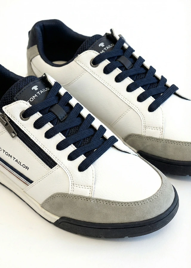 Tom Taylor sneakers met ritssluiting, Kleur: wit-grijs