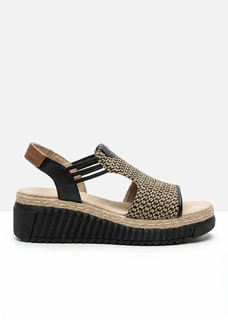 Tom Tailor sleehak sandaletten in raffia-look, Kleur: zwart-ecru