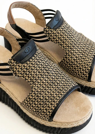 Tom Tailor sleehak sandaletten in raffia-look • zwart-ecru • bonprix online shop