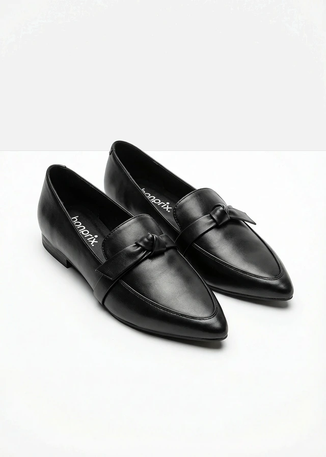 Loafers met strikje, Kleur: zwart